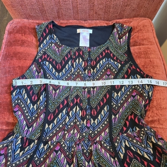 Esley Multicolor Chevron Sleeveless Fit & Flare Asymmetrical Hem Dress Sz. S - Picture 6 of 10